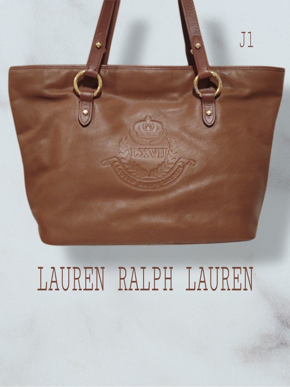 LAUREN RALPH LAUREN LXVII Crown Crest Leather Shoulder Tote Bag